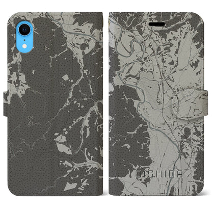 【大石田（山形県）】地図柄iPhoneケース（手帳タイプ）モノトーン・iPhone XR 用