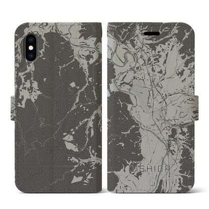 【大石田（山形県）】地図柄iPhoneケース（手帳タイプ）モノトーン・iPhone XS / X 用