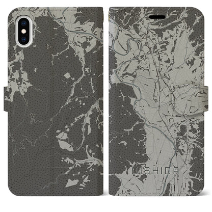 【大石田（山形県）】地図柄iPhoneケース（手帳タイプ）モノトーン・iPhone XS Max 用