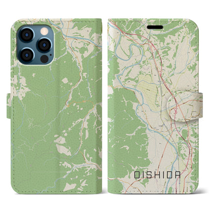 【大石田（山形県）】地図柄iPhoneケース（手帳タイプ）ナチュラル・iPhone 12 / 12 Pro 用