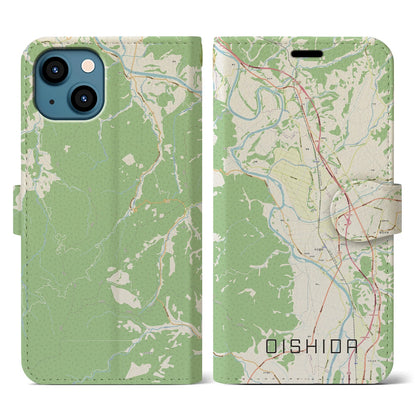 【大石田（山形県）】地図柄iPhoneケース（手帳タイプ）ナチュラル・iPhone 13 用