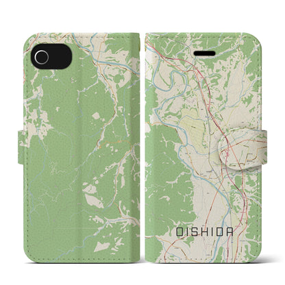 【大石田（山形県）】地図柄iPhoneケース（手帳タイプ）ナチュラル・iPhone SE（第3 / 第2世代） / 8 / 7 / 6s / 6 用