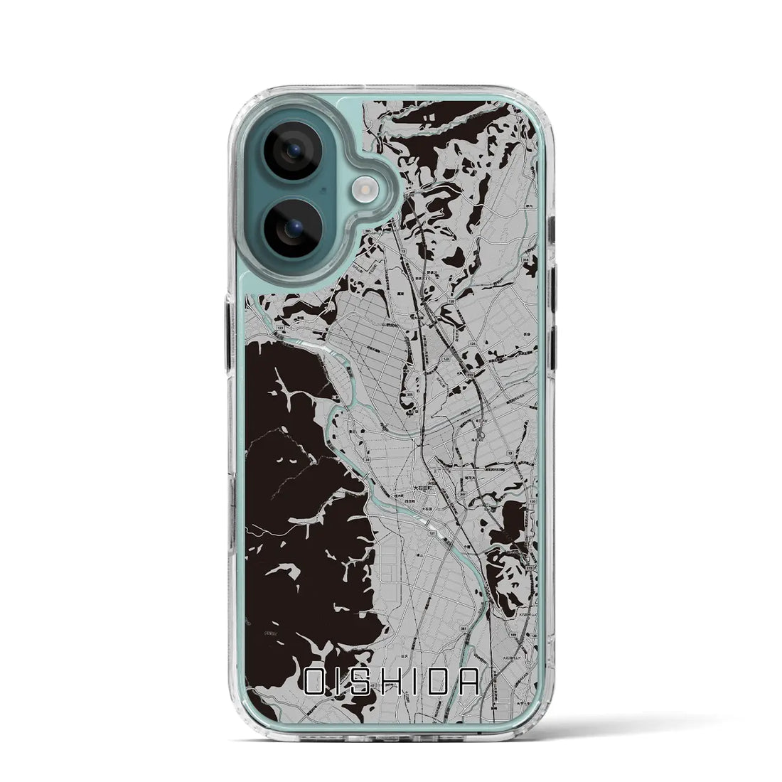 【大石田(山形県)】地図柄iPhoneケース(MagSafeタイプ)モノトーン・iPhone 16 Pro 用