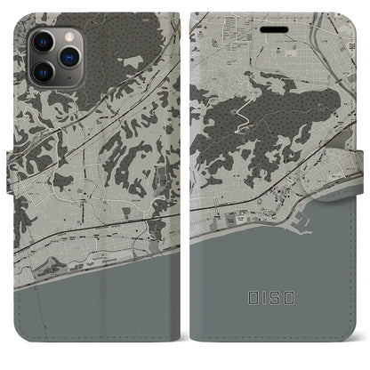 【大磯（神奈川県）】地図柄iPhoneケース（手帳タイプ）モノトーン・iPhone 11 Pro Max 用