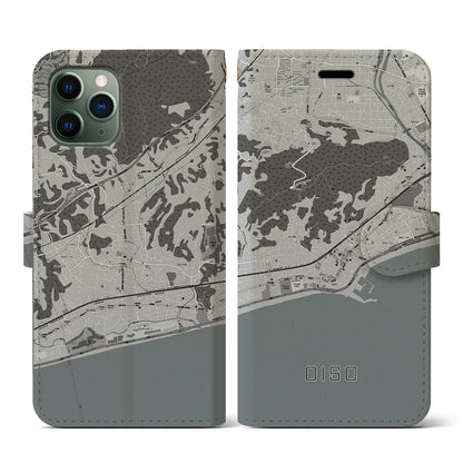 【大磯（神奈川県）】地図柄iPhoneケース（手帳タイプ）モノトーン・iPhone 11 Pro 用