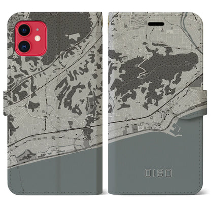 【大磯（神奈川県）】地図柄iPhoneケース（手帳タイプ）モノトーン・iPhone 11 用