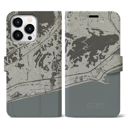 【大磯（神奈川県）】地図柄iPhoneケース（手帳タイプ）モノトーン・iPhone 13 Pro 用