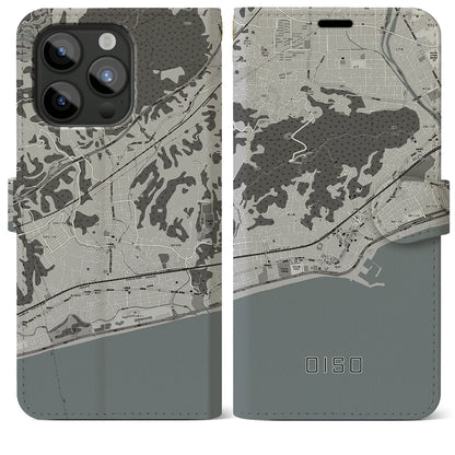 【大磯（神奈川県）】地図柄iPhoneケース（手帳タイプ）モノトーン・iPhone 15 Pro Max 用