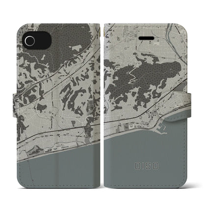 【大磯（神奈川県）】地図柄iPhoneケース（手帳タイプ）モノトーン・iPhone SE（第3 / 第2世代） / 8 / 7 / 6s / 6 用