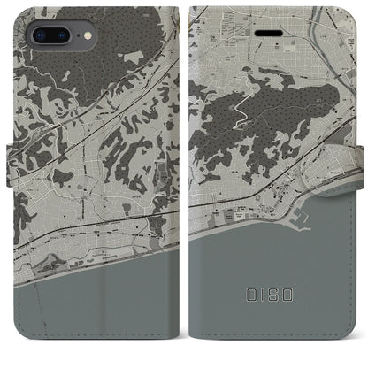 【大磯（神奈川県）】地図柄iPhoneケース（手帳タイプ）モノトーン・iPhone 8Plus /7Plus / 6sPlus / 6Plus 用