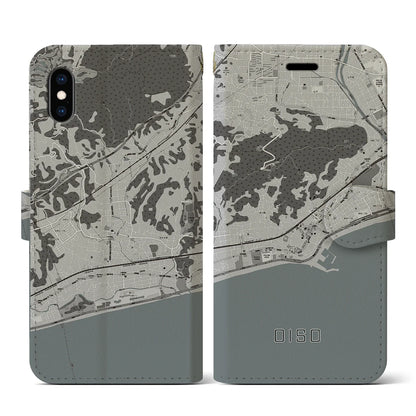 【大磯（神奈川県）】地図柄iPhoneケース（手帳タイプ）モノトーン・iPhone XS / X 用