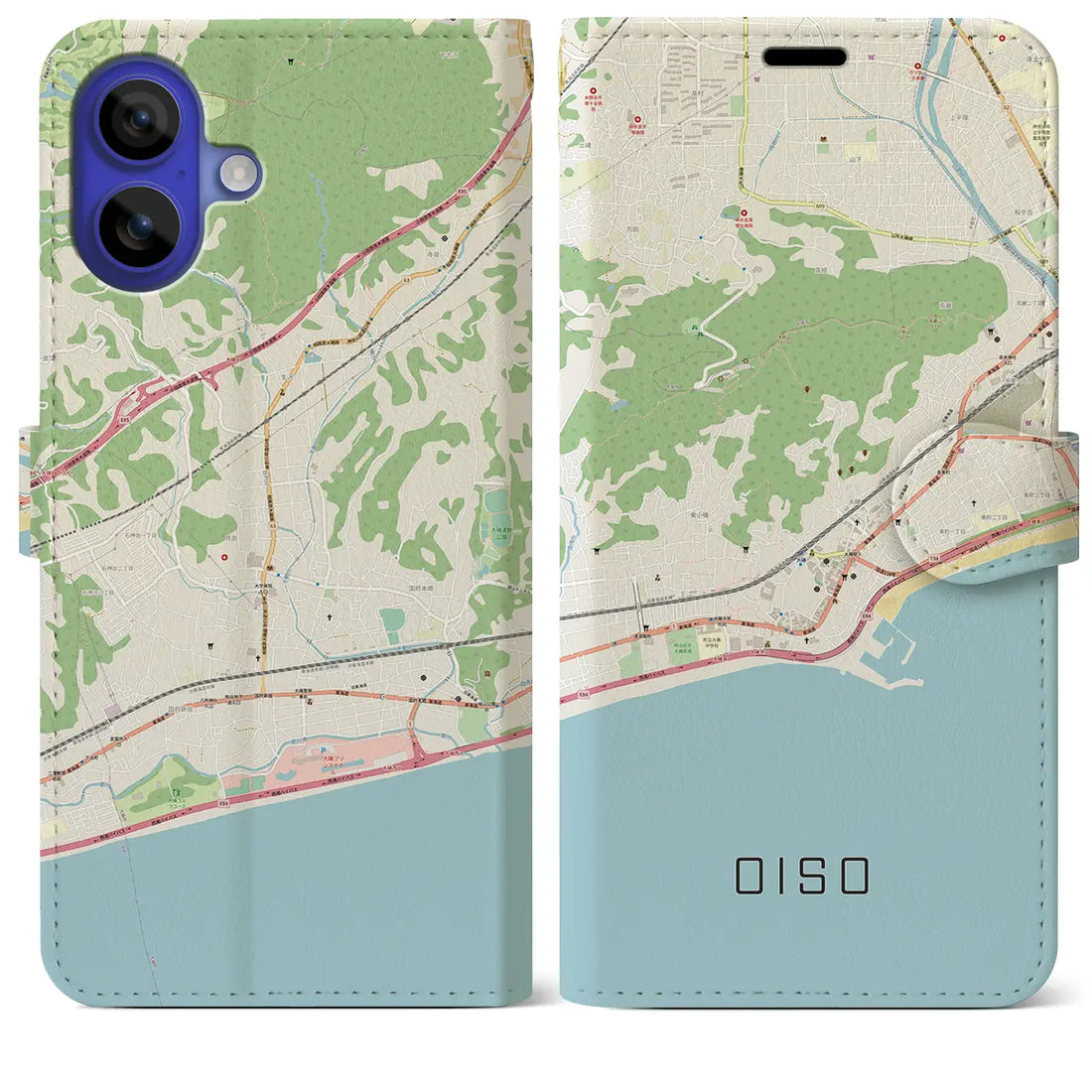 【大磯(神奈川県)】地図柄iPhoneケース(手帳タイプ)ナチュラル・iPhone 16 Pro Max 用