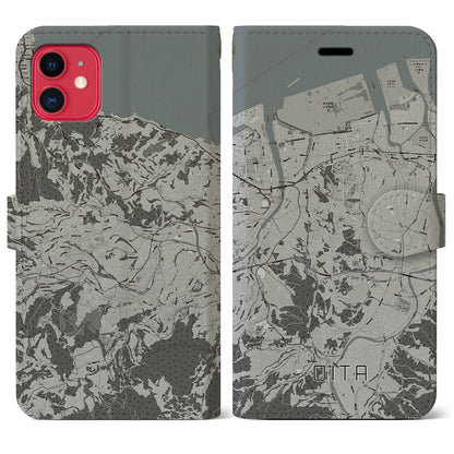 【大分（大分県）】地図柄iPhoneケース（手帳タイプ）モノトーン・iPhone 11 用