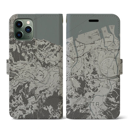 【大分（大分県）】地図柄iPhoneケース（手帳タイプ）モノトーン・iPhone 11 Pro 用