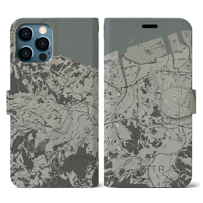 【大分（大分県）】地図柄iPhoneケース（手帳タイプ）モノトーン・iPhone 12 / 12 Pro 用