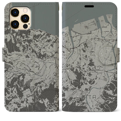 【大分（大分県）】地図柄iPhoneケース（手帳タイプ）モノトーン・iPhone 12 Pro Max 用