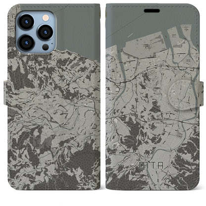 【大分（大分県）】地図柄iPhoneケース（手帳タイプ）モノトーン・iPhone 13 Pro Max 用