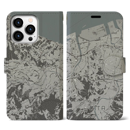 【大分（大分県）】地図柄iPhoneケース（手帳タイプ）モノトーン・iPhone 13 Pro 用