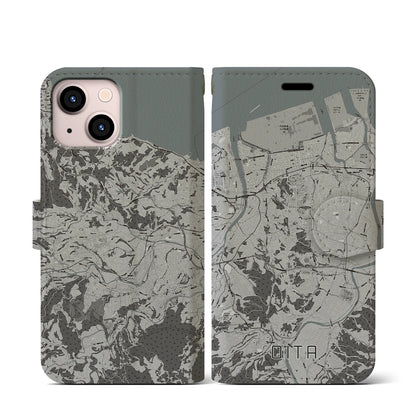 【大分（大分県）】地図柄iPhoneケース（手帳タイプ）モノトーン・iPhone 13 mini 用