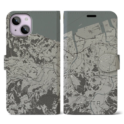 【大分（大分県）】地図柄iPhoneケース（手帳タイプ）モノトーン・iPhone 14 用