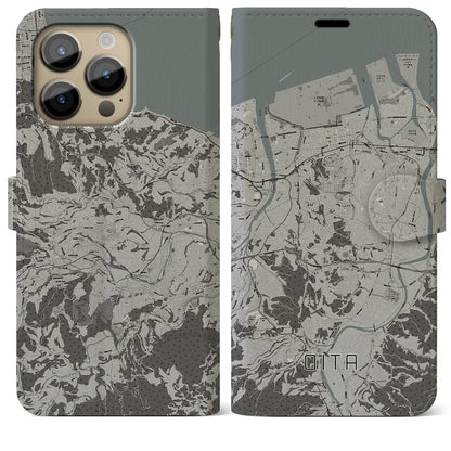 【大分（大分県）】地図柄iPhoneケース（手帳タイプ）モノトーン・iPhone 14 Pro Max 用