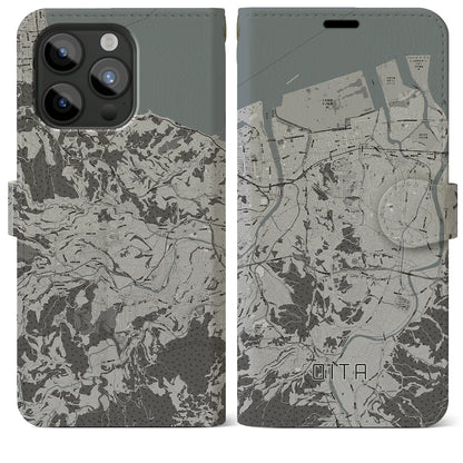 【大分（大分県）】地図柄iPhoneケース（手帳タイプ）モノトーン・iPhone 15 Pro Max 用