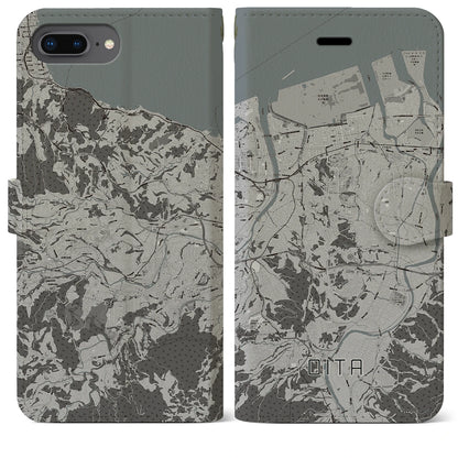 【大分（大分県）】地図柄iPhoneケース（手帳タイプ）モノトーン・iPhone 8Plus /7Plus / 6sPlus / 6Plus 用