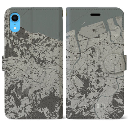 【大分（大分県）】地図柄iPhoneケース（手帳タイプ）モノトーン・iPhone XR 用