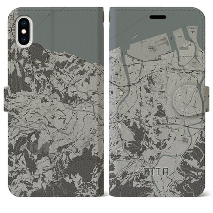 【大分（大分県）】地図柄iPhoneケース（手帳タイプ）モノトーン・iPhone XS Max 用