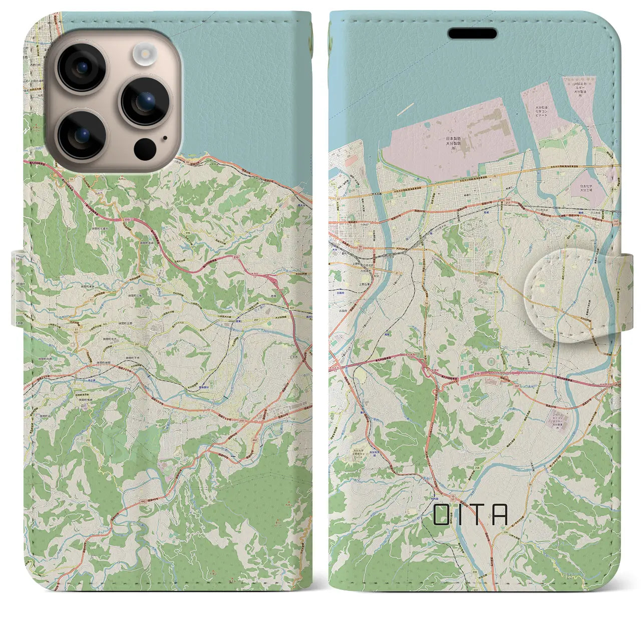 【大分（大分県）】地図柄iPhoneケース（手帳タイプ）ナチュラル・iPhone 16 Plus 用