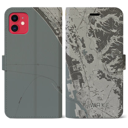 【追分（秋田県）】地図柄iPhoneケース（手帳タイプ）モノトーン・iPhone 11 用