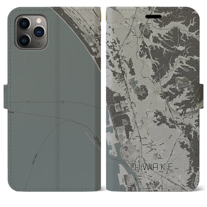 【追分（秋田県）】地図柄iPhoneケース（手帳タイプ）モノトーン・iPhone 11 Pro Max 用