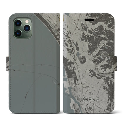 【追分（秋田県）】地図柄iPhoneケース（手帳タイプ）モノトーン・iPhone 11 Pro 用