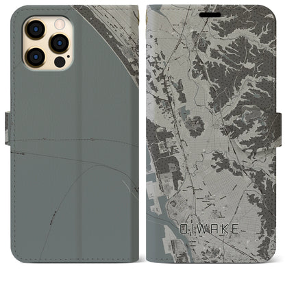 【追分（秋田県）】地図柄iPhoneケース（手帳タイプ）モノトーン・iPhone 12 Pro Max 用