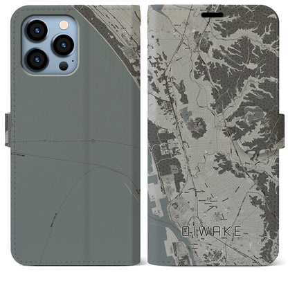 【追分（秋田県）】地図柄iPhoneケース（手帳タイプ）モノトーン・iPhone 13 Pro Max 用