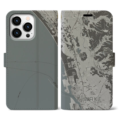 【追分（秋田県）】地図柄iPhoneケース（手帳タイプ）モノトーン・iPhone 13 Pro 用