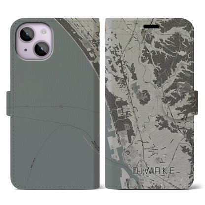 【追分（秋田県）】地図柄iPhoneケース（手帳タイプ）モノトーン・iPhone 14 用