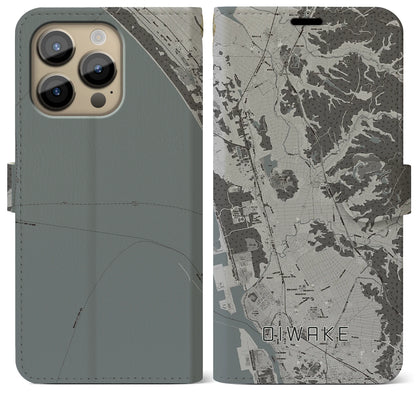 【追分（秋田県）】地図柄iPhoneケース（手帳タイプ）モノトーン・iPhone 14 Pro Max 用