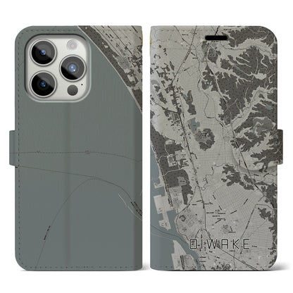 【追分（秋田県）】地図柄iPhoneケース（手帳タイプ）モノトーン・iPhone 15 Pro 用