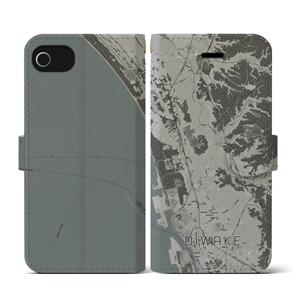 【追分（秋田県）】地図柄iPhoneケース（手帳タイプ）モノトーン・iPhone SE（第3 / 第2世代） / 8 / 7 / 6s / 6 用