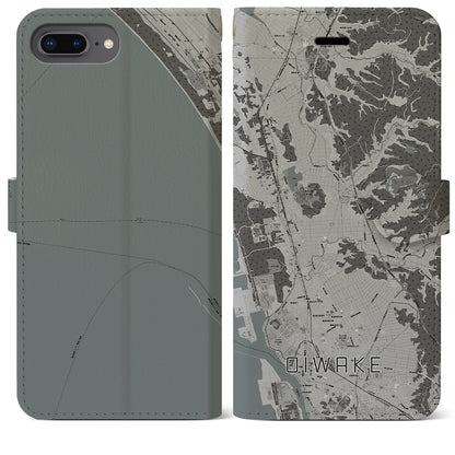 【追分（秋田県）】地図柄iPhoneケース（手帳タイプ）モノトーン・iPhone 8Plus /7Plus / 6sPlus / 6Plus 用