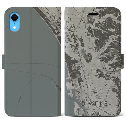 【追分（秋田県）】地図柄iPhoneケース（手帳タイプ）モノトーン・iPhone XR 用