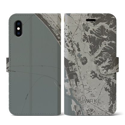 【追分（秋田県）】地図柄iPhoneケース（手帳タイプ）モノトーン・iPhone XS / X 用