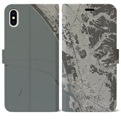 【追分（秋田県）】地図柄iPhoneケース（手帳タイプ）モノトーン・iPhone XS Max 用