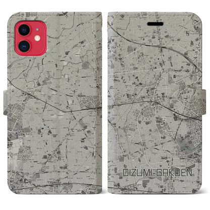【大泉学園（東京都）】地図柄iPhoneケース（手帳タイプ）モノトーン・iPhone 11 用