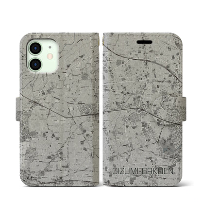 【大泉学園（東京都）】地図柄iPhoneケース（手帳タイプ）モノトーン・iPhone 12 mini 用