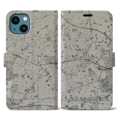 【大泉学園（東京都）】地図柄iPhoneケース（手帳タイプ）モノトーン・iPhone 13 用