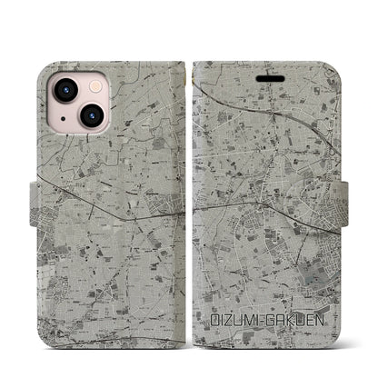 【大泉学園（東京都）】地図柄iPhoneケース（手帳タイプ）モノトーン・iPhone 13 mini 用