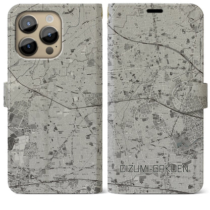 【大泉学園（東京都）】地図柄iPhoneケース（手帳タイプ）モノトーン・iPhone 14 Pro Max 用