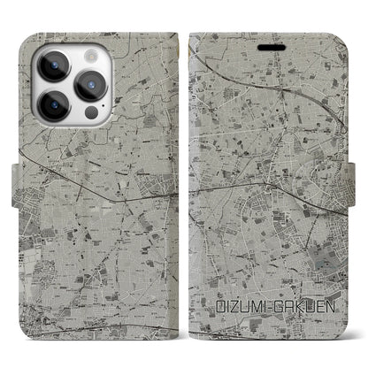 【大泉学園（東京都）】地図柄iPhoneケース（手帳タイプ）モノトーン・iPhone 14 Pro 用